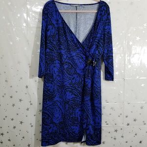 NY Collection Elbow Sleeve Faux Wrap Dress 2X